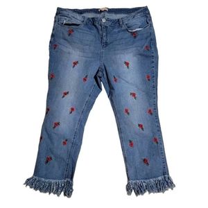 Gibson Latimer Embroidered Frayed Hem Jeans